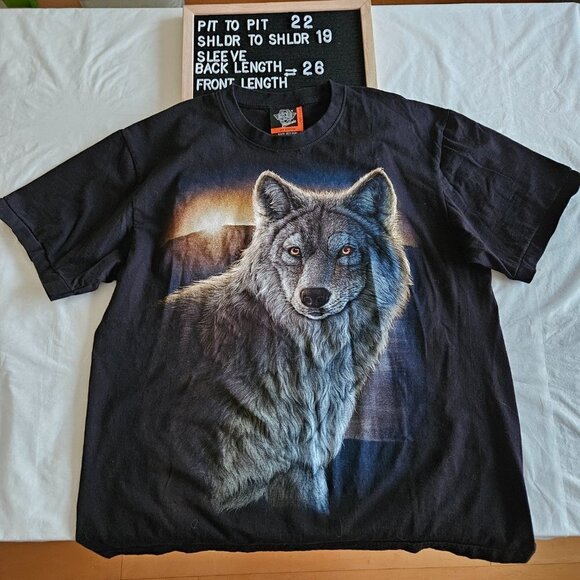 Rock Eagle Classic seamless sides wolf print black SS T shirt men US L/EUR 42-44 - Picture 10 of 10